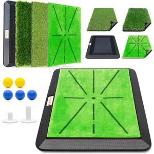 Golf Hitting Mats Training Equipment, Golf Practice Mat with Instant Swing Path Feedback, 3 Replaceable Golf Training Mats with No-Slip Heavy Duty Rubber Base