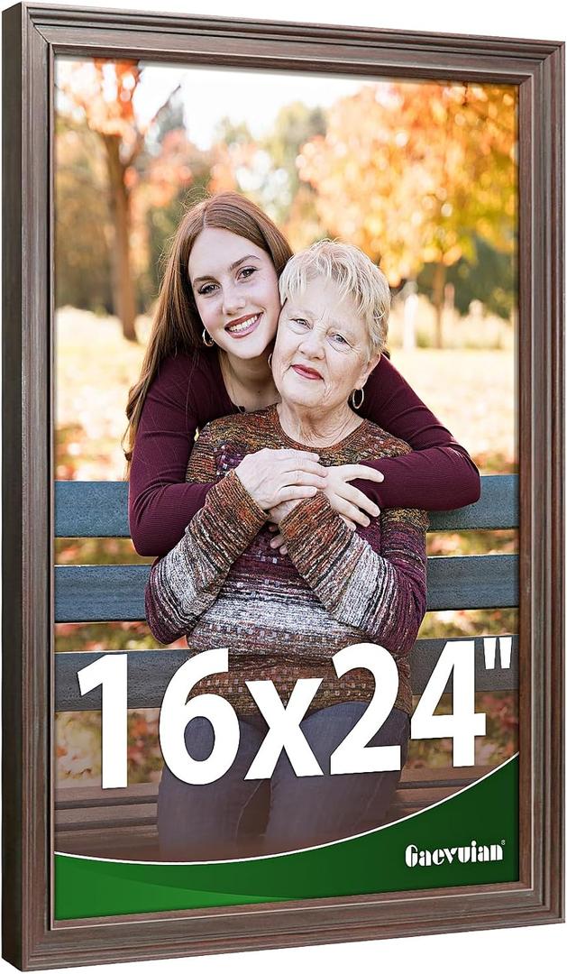 16x24 Frame, High Definition Plexiglass for 16x24 Poster Frame, Vintage 16 x 24 Picture Frame Rustic Distressed Pattern, Wall Mount Display, Brown 1Pack