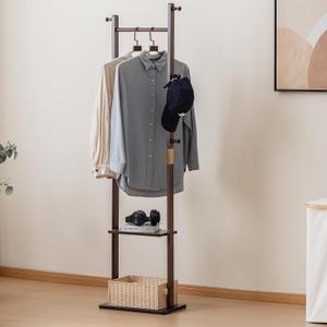 SOBIBO Clothes Rack Solid Wood Coat Rack with Shelves and Hooks – Garment Clothing Rack Coat Rack with Storage for Hallway, Bedroom, Living Room, 15.75 inch, Walnut