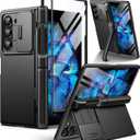 BERFY for Z Fold 6 Case with 9H Tempered Screen Protector, Built-in S Pen Holder, Slide Camera Cover, 2 Hidden Kickstand, Full Body Shockproof Slim Phone Case for Samsung Galaxy Z Fold 6, Black