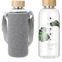 Ttifangix 50 Oz Glass Water Bottle Wide Mouth with Time Markers, Bamboo Lid, Neoprene Sleeve Bpa Free