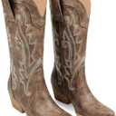 Zzheels Women Mid-calf Cowboy Boots Pointy Toe Boot Embroidered Western Cowgirl Boots Chunky Heels (7, Brown)