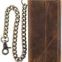 F&L CLASSIC RFID Blocking Mens Tri-fold Long Style Cowhide Leather Steel Chain Wallet,buffalo wax vintage leather,212 wax brown