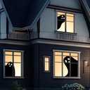 3 Pcs Halloween Ghost Silhouette Window Decor Large Ghost Clings Fabric Curtain Decoration 31.5 x 47 Inch for Indoor Outdoor Spooky Party Halloween Window Decor