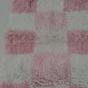 GRANNY SAYS Checkered Pink Bathroom Rugs Decor, 24" x 16", Fluffy Rug, Absorbent Microfiber Ultra Soft Bath Mat Washable, Non-Slip Bath Mats for Bathroom, Cute Floor Mat for Tub, Shower, Bedroom