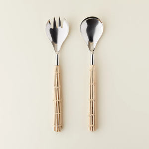 Gallery Rattan And Metal Salad Servers 11Inch