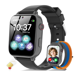 4G Kids Smart Watch for Boys Girls, Kid Watch Phone Ages 4-12 with Call, GPS, SOS, Video Call, Games, Camera, Alarm, Touchscreen Smartwatch for Children Birthday Gift (Includes SIM Card), Black
