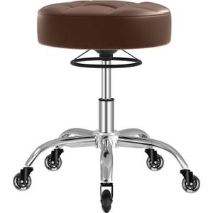 Rolling Stool Heavy Duty 400lb: Super Soft Seat Cushion,360 Swive,Height Adjustability,No Squeaky Noises,No Tip Over,New Upgraded Stool Salon stool Chair, Tattoo Facial Massage Spa Medical (Brown)