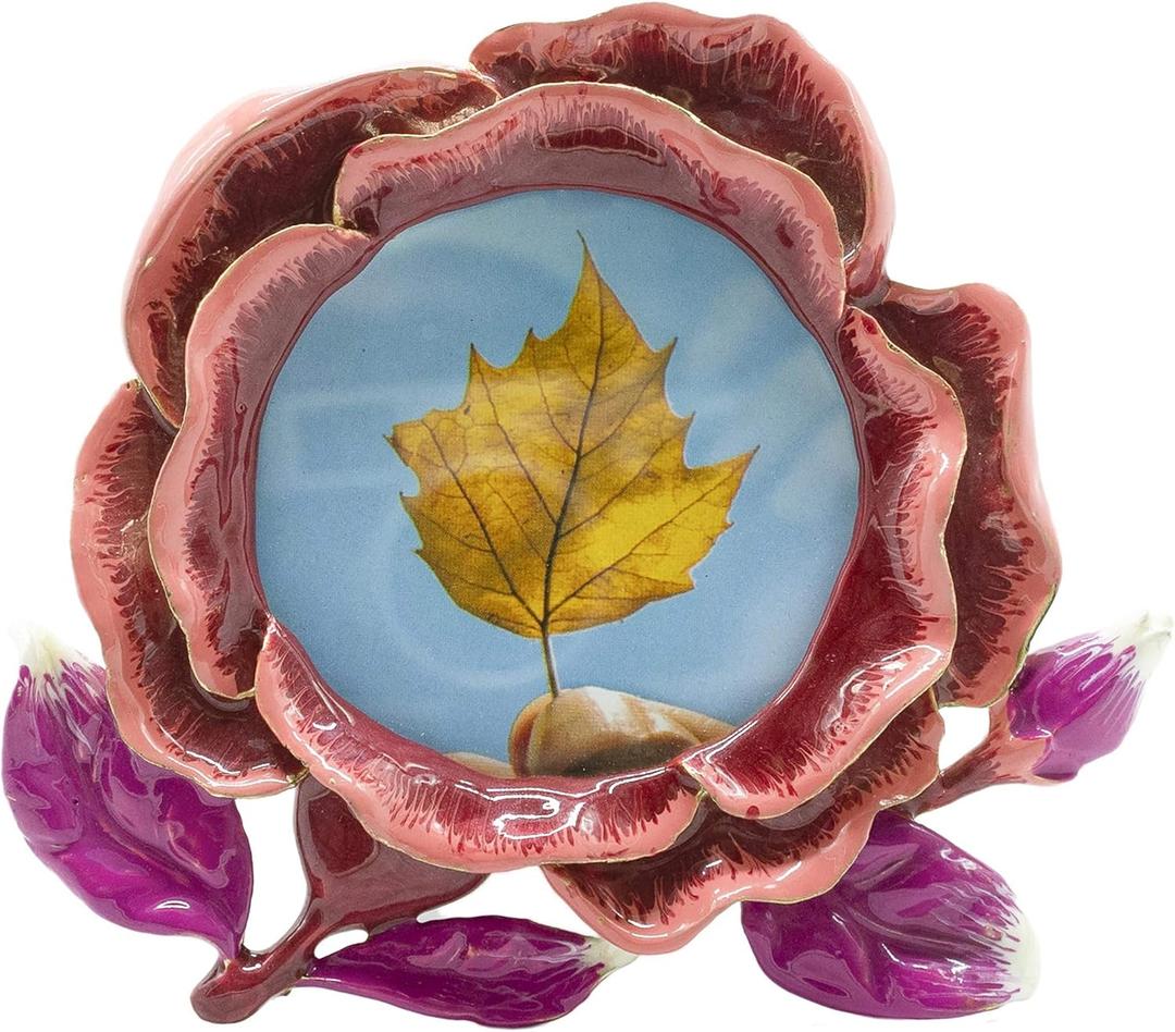 Floral Picture Frame 3x3, Vintage Photo Frame Made of Metal and High Definition Glass for Table Top Display, Home Decor (3x3 Red Flower)