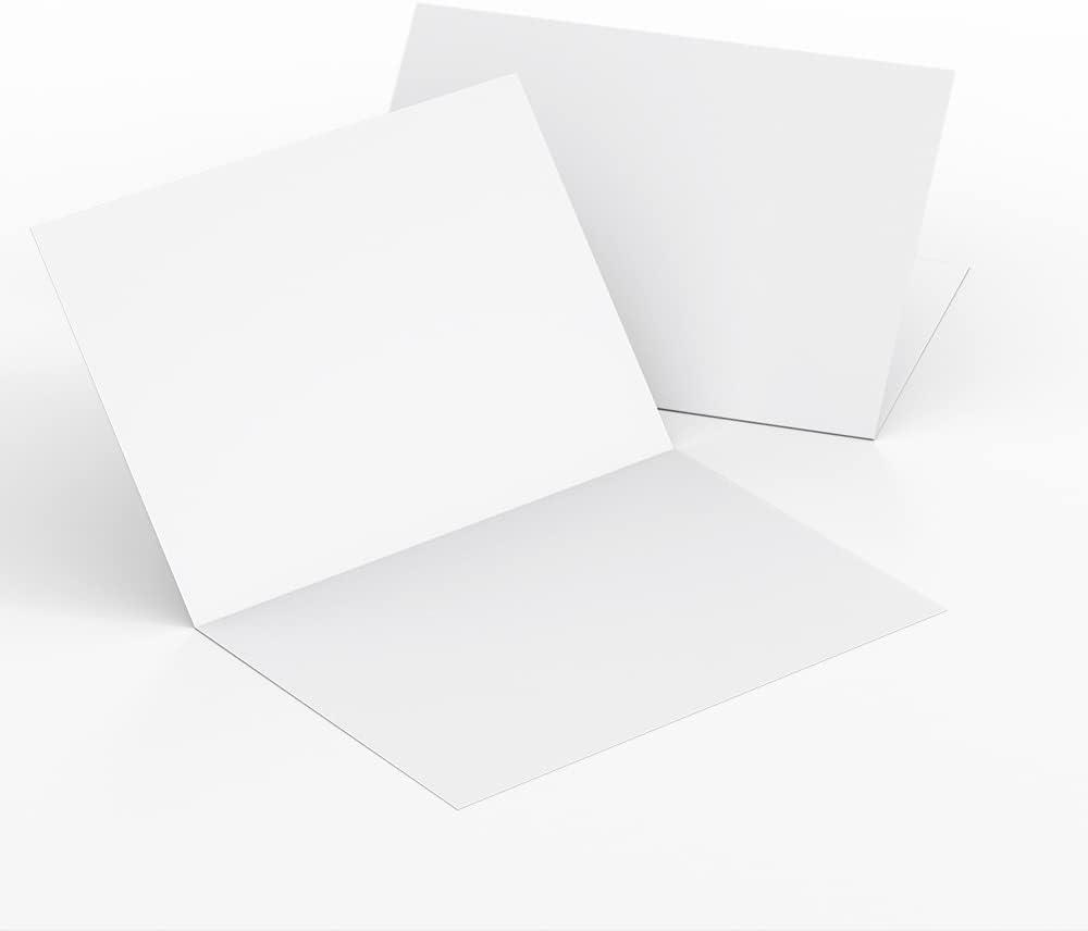 Reskid 100-Pack Heavyweight White Blank Cards - 7x10 Scored To 5x7 - 110lb Printable Note Cards (5x7 Inches)