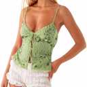 Ythomm Women Sequin Cami Tank Tops Sparkle Rhinestone Sleeveless Camisole Tie Up Front Backless Y2k Crop Tops Summer Clubwear, Small