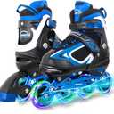 MammyGol Adjustable Inline Skates for Kids Boys Girls Youth with Light up Wheels (Small - Little Kid (10-13US), Blue)