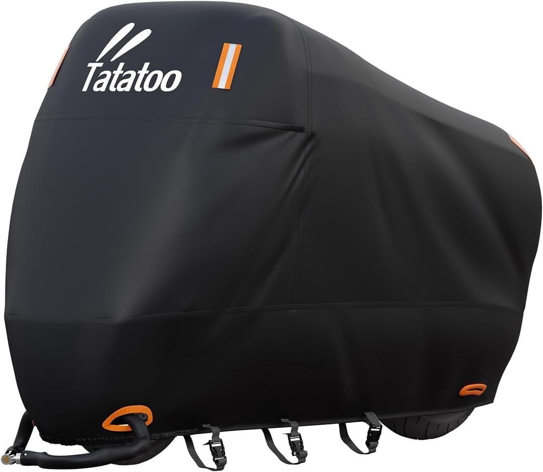 Motorcycle Cover Waterproof Outdoor, 300D Heavy Duty, UV & Rain Resistant, Windproof with 3 Buckles, Fits Most Motorcycles, Cruisers, Sportbikes, Dirt Bikes, Scooters up to 96.5" - XXL Size (Black)