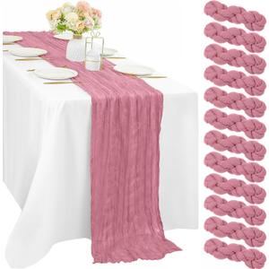 12 Pieces Dusty Rose Cheesecloth Table Runner 10FT Pink Runner for Tables Gauze Fabric Boho 35 x 120 Inches Long Table Runner Decoration Rustic Sheer Runner for Wedding Baby Birthday Party Dusty Rose