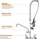 Commercial Faucet with Sprayer for Kitchen Staff: 43 Inches Commercial Faucet Pre Rinse Sprayer 8 inch Center Wall Mount Kitchen with 12 inch Add on Spout