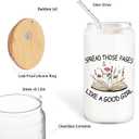 Floral Book Glass Cup with Lids and Straws 14oz, Book Lover Reader Bookworm Gifts, Spread Those Pages Like a Good Girl Glass Coffee Tumbler Drinking Jars with Cleaning Brush