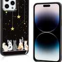 Black Cute Cat Phone Case Iphone 14 Pro Max - 6.1 Inch Cute Cat Iphone Case, Non-Slip Pattern Design and Shock Absorption, Soft Silica Gel Frame Support Black Phone Case for Teen Girls and Sisters