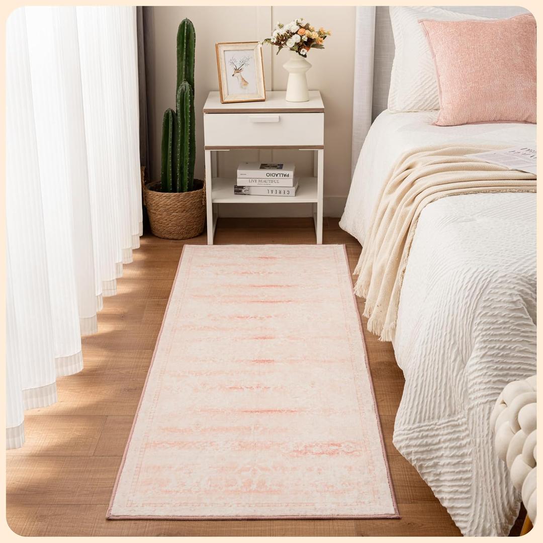 Istana Hallway Runner Rug 2x6 - Pink Kitchen Rugs Non Slip Washable -Silk's Soft Touch Carpet Runner - Stylish Rug Runner for Home