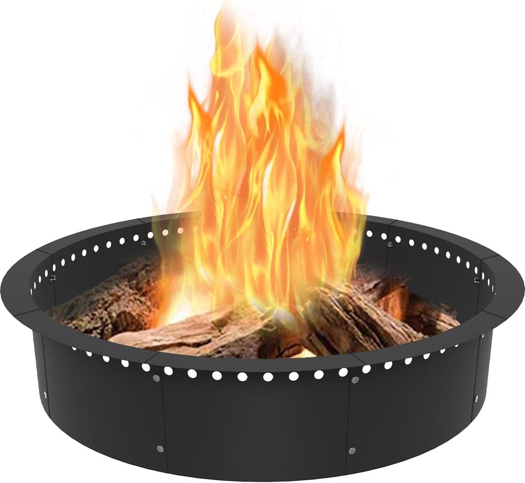 Koutemie Outdoor Smokeless Fire Pit Ring Liner 43Inch Outer/39Inch Inner Diameter, Heavy Duty Solid Metal Steel Round Firepit Rim Insert for Outside DIY Campfire Ring Above or InGround, Black