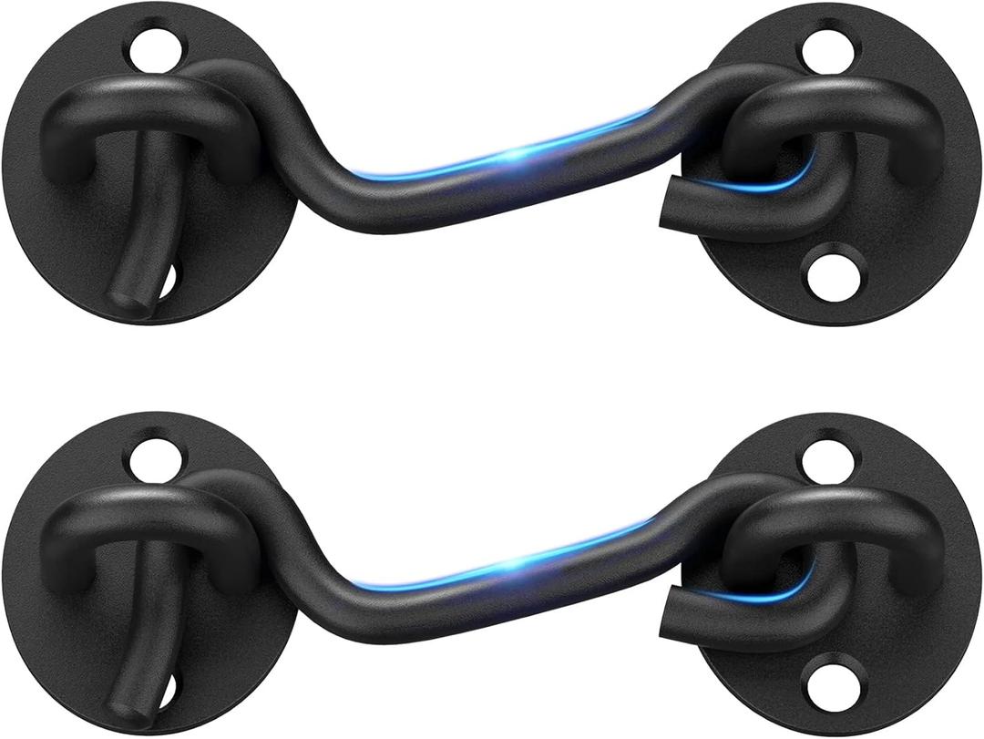 Barn Door Lock Gate Latch - 2 Pack 4 Inch Black Hook and Eye Latch Heavy Duty Screen Latches Hardware Stainless Steel Gate Lock Cabin Hooks for Sliding Door Bedroom Outdoor Window Cabinet Bathroom