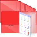 Henoyso 24 Pcs School and Home 2 Pocket Folders with 4 Clear Inner Pockets Plastic Heavy Duty Homework Folders Parent Teacher Communication for Student Home Office Classroom,11 x 9 Inch (Red)