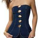 Milumia Women's Metal Button Front Denim Tube Top Elegant Sleeveless Bandeau Tops, Size M