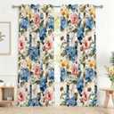 Renaiss 42 x 84 Inch Rustic Floral Curtains Colorful Flower Curtains French Country Window Treatment Decor Farmhouse Botanical Drapes Light Filtering Window Drapes for Living Room Rod Pocket 2 Panels