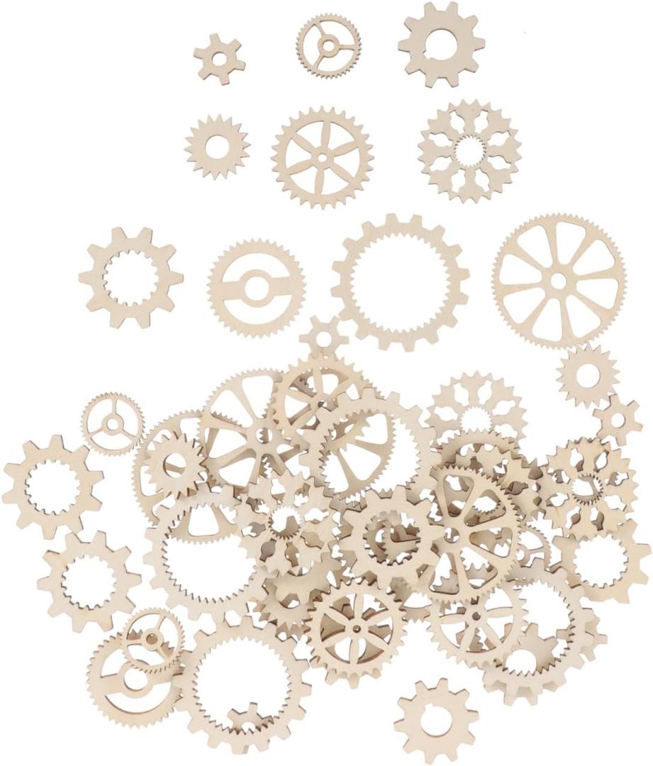 Abaodam 50 Pcs Wooden Gears, Unfinished Wood Cogs for Crafts, Assorted Mixed Sizes Natural Wheels for DIY Steampunk Art Projects and Home Decor