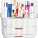 MASSY Egg Shape(Oval) Makeup Storage Box, Countertop Portable Vanity Cosmetics Organizer Preppy (FBA-White)