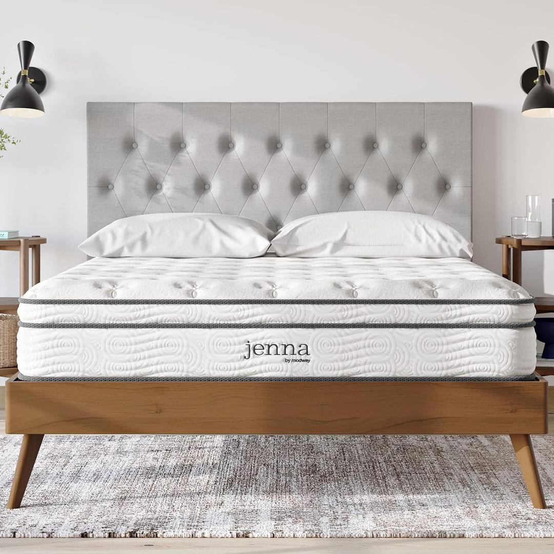 Modway Jenna Innerspring and Foam Mattress, Queen, White, 10"