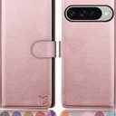 SUANPOT Compatible with Google Pixel 10/10 Pro 6.3" Wallet case with RFID Blocking Credit Card Holder,Flip Book PU Leather Protective Cover Women Men for Pixel 10 Phone case Rose Gold