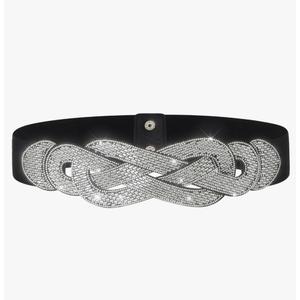 Wide Elastic Rhinestone Belt Women Sequin Belt Stretch Disco Waist Accessories for Dressy and Jumpsuits