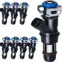 Upgraded 4 Holes Gas Fuel Injectors Fit For GMC: Yukon (XL)/Sierra, 1500 2500 3500, For Chevy: Tahoe/Express/Suburban/Silverado, For Cadi Escalade, V8 4.8L/5.3L/6.0L 2000-2006# 17113553 (8 Pcs)
