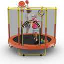 72" Trampoline for Kids with Net,6 FT Indoor & Outdoor Small Toddler Trampoline with Basketball Hoop & Dart Board for Ages 1-8, Birthday Gifts for Boys & Girls, Baby Toddler Christmas Toys (Orange)
