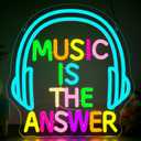 Music Neon Sign for Wall Decor Music Is The Answer LED Neon Light for Studio Dimmable Bar LED Sign for Livehouse Bar Party Bedroom Rock And Roll LED Light Birthday Gifts Size 12.5 * 12.1In(TWP304)