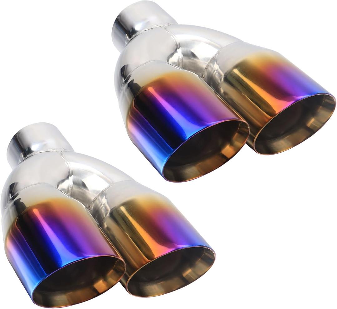 LCGP Dual Exhaust Tip 2.5 inch Inlet 3.5 inch Outlet Universal Car Stainless Steel Angle Cut 2-Packs PVD Blue Tailpipe(left and right)