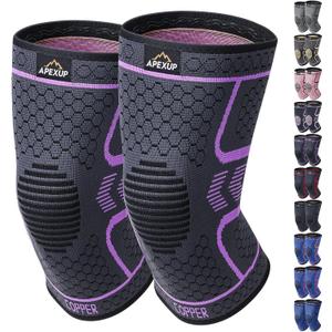 APEXUP Compression Knee Brace for Women, Copper Compression Sleeve for Knee Support, Arthritis Pain Relief, Meniscus Tear, ACL, Running (Medium, Dark Grey+Purple)
