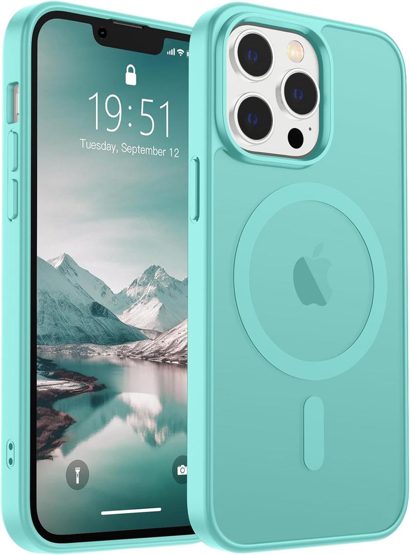 SUPFINE Magnetic for iPhone 13 Pro Max Case (Compatible with MagSafe) (Military Grade Drop Protection) Slim Translucent Matte Shockproof with Anti-Fingerprint Phone Case,Blue Green