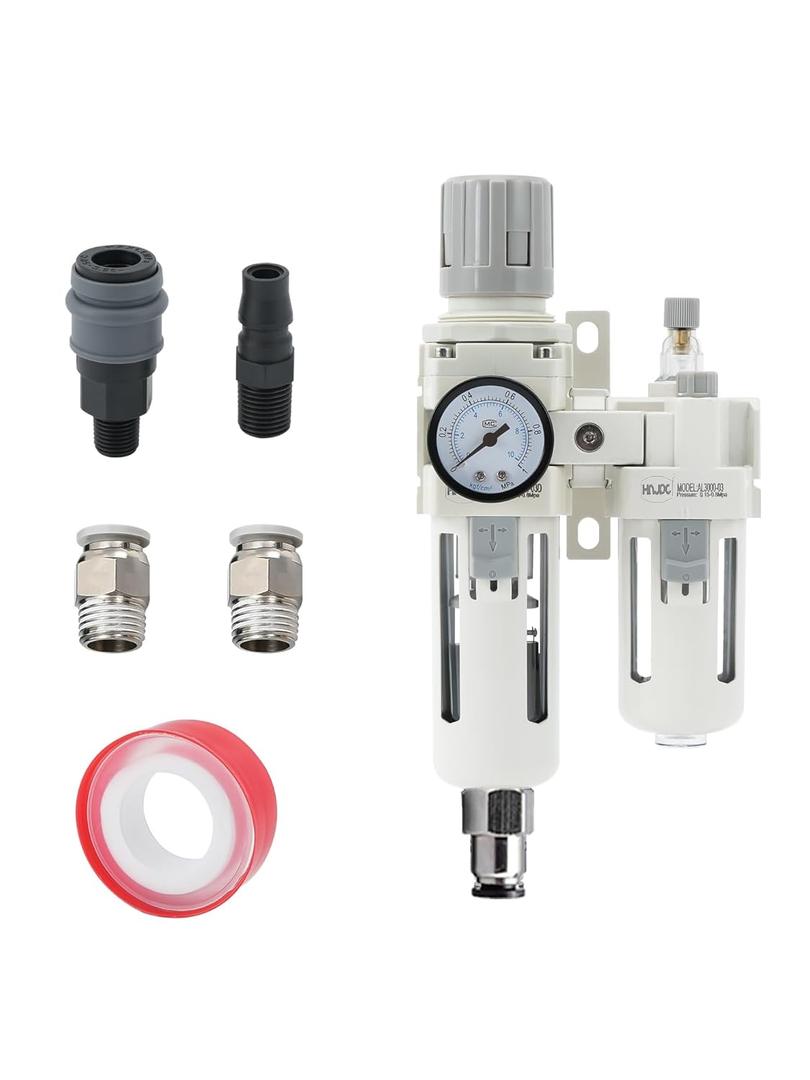 3/8" PT Compressed Air Filter Regulator Lubricator Combo Water/Oil Trap Separator Air Filter Pressure Regulator Automatic Drainage AC3010-03D (3/8" NPT, Automatic Drainage)