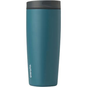 Owala SmoothSip Slider Insulated Stainless Steel Coffee Tumbler, Reusable Iced Coffee Cup, Hot Coffee Travel Mug, BPA Free 20 oz, Grey/Blue (High Dive)