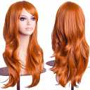 PORSMEER 70 cm/28 inches Charming Long Wavy Full Hair Wig Anime Cosplay Halloween Costume Party Heat Resistant Synthetic Wigs for Women Girls (Ginger)