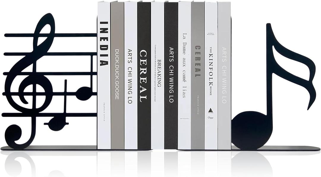 Music Themed Book Ends, Musical Note Bookend, Metal Bookend, Bookends Decorative, Home Decorative Bookends, Bookshelf Holder, Gifts for Music Lovers, Music Teacher and Women