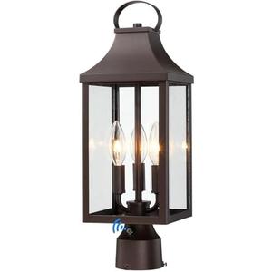 18.62'' Dusk to Dawn Post Light Outdoor, Large 3-Light Lamp Post Light Fixture, Modern Pillar Outside Lighting Waterproof Post Lantern Lamp Outdoor Post Light Fixtures Pole Lights for Porch, Brown
