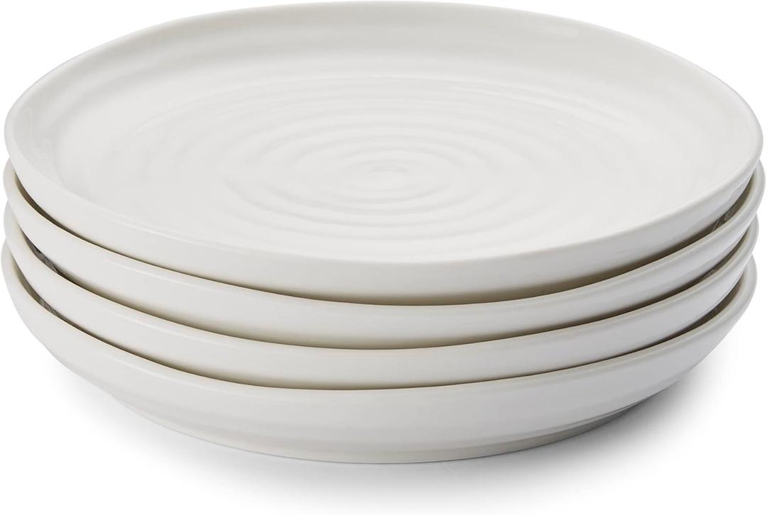 Portmeirion Sophie Conran Coupe Plates | Set of 4 | Porcelain Serving Dishes | White Pasta and Salad Plate | Large Dinnerware Plates | Dishwasher Safe (6.5 in)