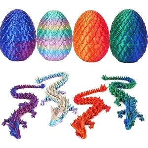 TBOLINE 3D Printed Easter Dragon Egg - Perfect Basket Essentials Stuffers, 4 Pack Prefilled Easter Eggs Filled with Toys, Small Articulated Crystal Animals Fidget Toy for Kid (4PCS1)
