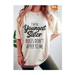 Youngest Sister Shirt Rules Don't Apply to Me Funny Sibling T-Shirt, M