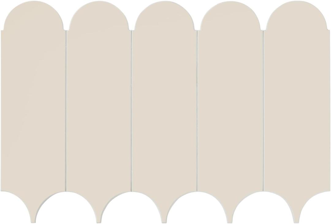 6-Sheet Light Khaki Feather Peel and Stick Backsplash Tile, Faux Ceramic Matte Self Adhesive Tile Stick on Wall Tiles for Kitchen and Bathroom (12"x 8.5")