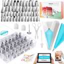 RFAQK 74 PCs Icing Piping Bags and Tips Set, Cake Decorating Kit with 48-Numbered Piping Tips, Anti Burst Pastry Bags for Cookie Cupcake Cake Decoration, Cake Decorating Tips Set with Booklet & E-book