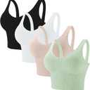 Eleplus 4 Pieces Comfy Cami Bras for Women Tank Crop Top with Built in Bra Yoga Longline Padded Lounge Bralette Pack