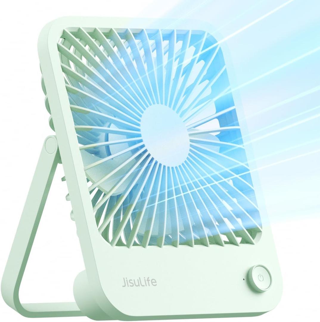 JISULIFE Desk Fan Battery Rechargeable, 4500mAh 180Foldable Portable Personal Fan, 4 Speeds Adjustable Long Battery-life for Home Office Travel Outdoor Gifts for Women Men-Green